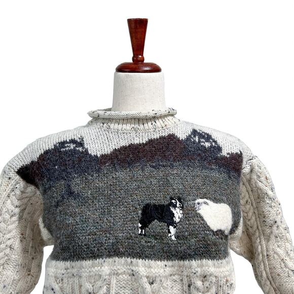 Tivoli Aran Sheepdog Sheep Vintage 90s Cable Knit Sweater Girls Size 11/13 - Picture 8 of 15